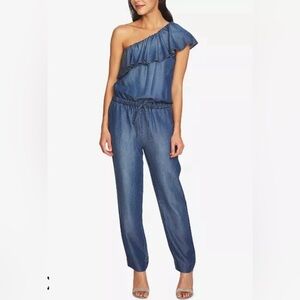 1. State Blue One-Shoulder Denim Jumpsuit Large